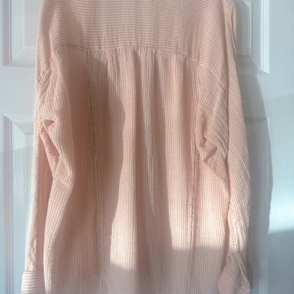 Free People loose fitting low v-neck top with cream and peach strips - Picture 3 of 6
